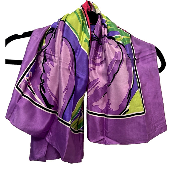 Beautiful Adrienne Vittadini Purple Tulip Floral Print Silk Scarf 32" Square Vtg - Picture 2 of 6
